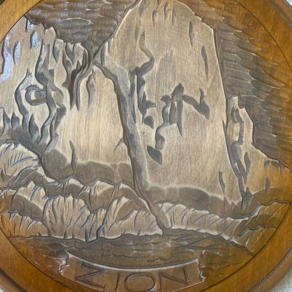 Vintage Hand Carved Zion National Park Wooden Decorative Wall Plate - Picture 2 of 5